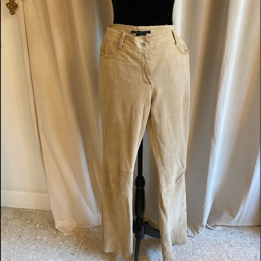 In Suede 100% Leather Pants Tiny Beading Laser Cut